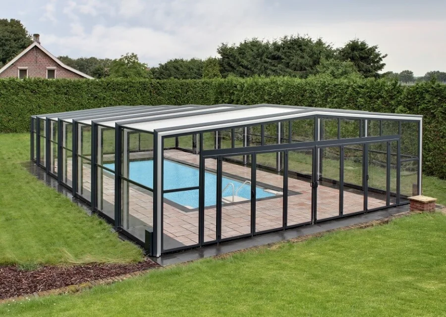 The Orion enclosure — a full-height pool enclosure with vertical walls